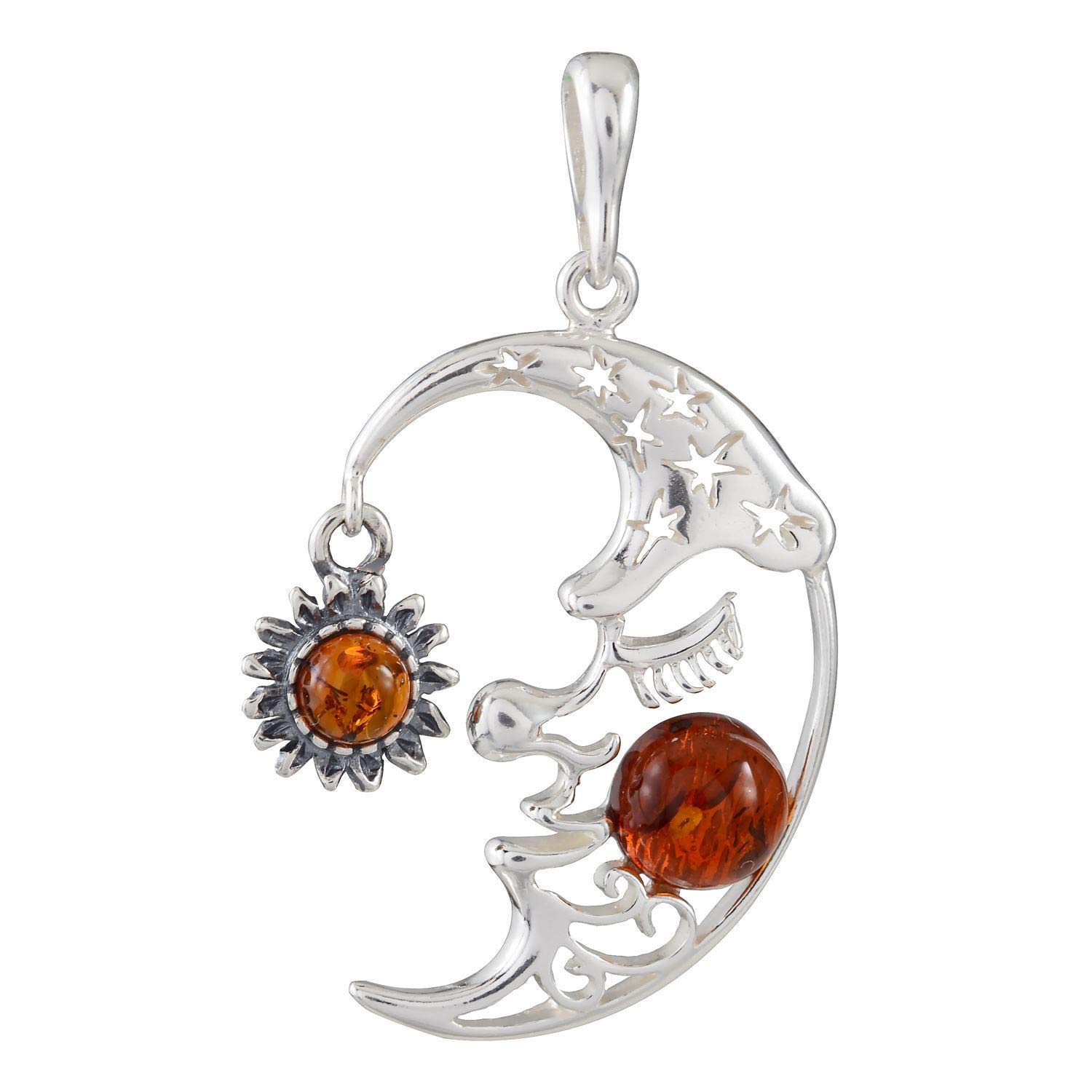 HolidayGiftShops Sterling Silver and Baltic Honey Amber Pendant Crescent Moon