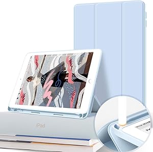 Aoub iPad Air3 10.5 Case with Pencil Holder - Lightweight Soft TPU Back Cover and Trifold Stand with Auto Sleep/Wake, for 2019 iPad Air 3th Generation case 10.5 inch (Light Blue)