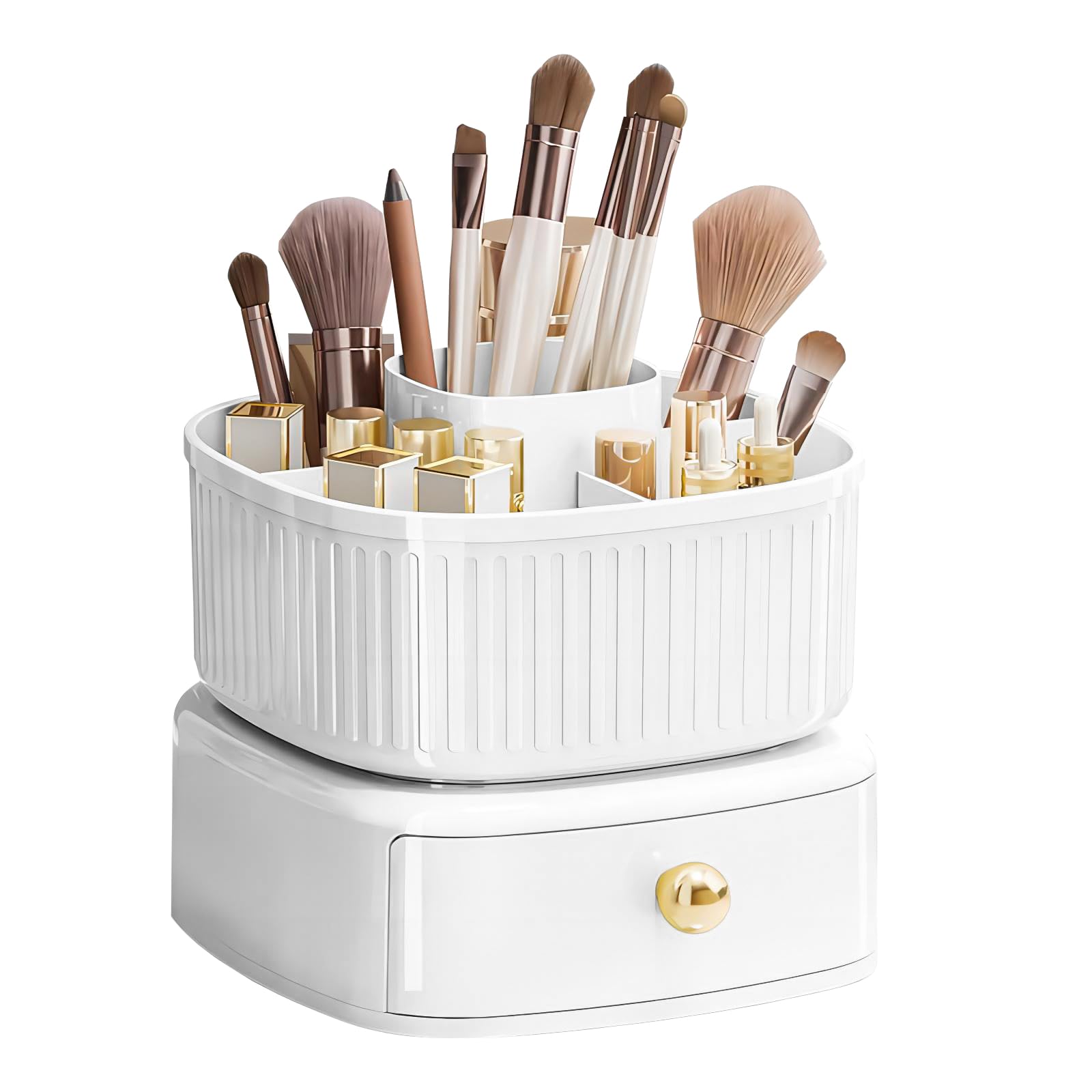 Photo 1 of DASITON Stackable Makeup Organizer,Makeup Brush Holder With 360°Rotating Makeup Organizer Tray,Cosmetic Holder Shelf(White)