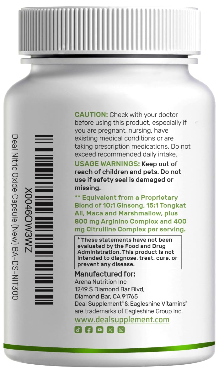 Nitric Oxide Booster 3,000mg Per Serving, 300 Capsules – 12 in 1 Nitric Oxide Supplement – Arginine & Citrulline Complex with Energy Blend – Marshmallow Root – Promotes Nutrient Flow to Muscles&Heart