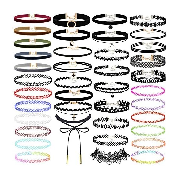 Prohouse-40PCS-Gothic-Womens-Rubber-Pendant-Necklace-Chain-Double-Line-Henna-Tattoo-Choker-Necklace-Stretch-Elastic-Set-40PCS