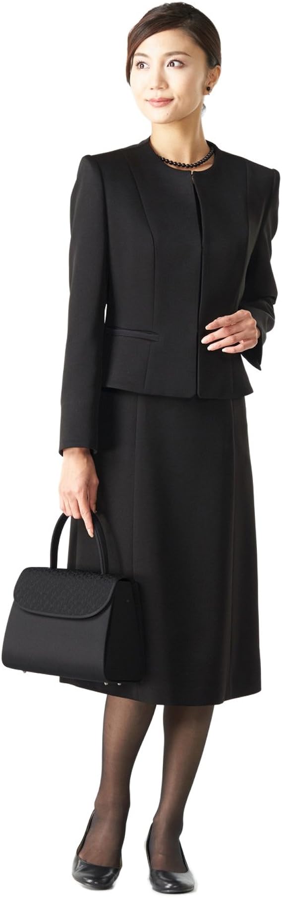 Amazon Co Jp ブラックフォーマル Luciage ノーカラージャケット アンサンブル 5分袖 授乳服 ワンピース 日本製 シルキー 喪服 礼服 葬儀 黒 レディース ブラック 7号 服 ファッション小物