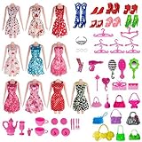 Total 120pcs -10 Pack Doll Clothes Party Gown Outfits +10pcs bags +100pcs Different Doll Accessories Shoes Glasses Necklace Tableware Mirror For Barbie Doll Girl Birthday Gift
