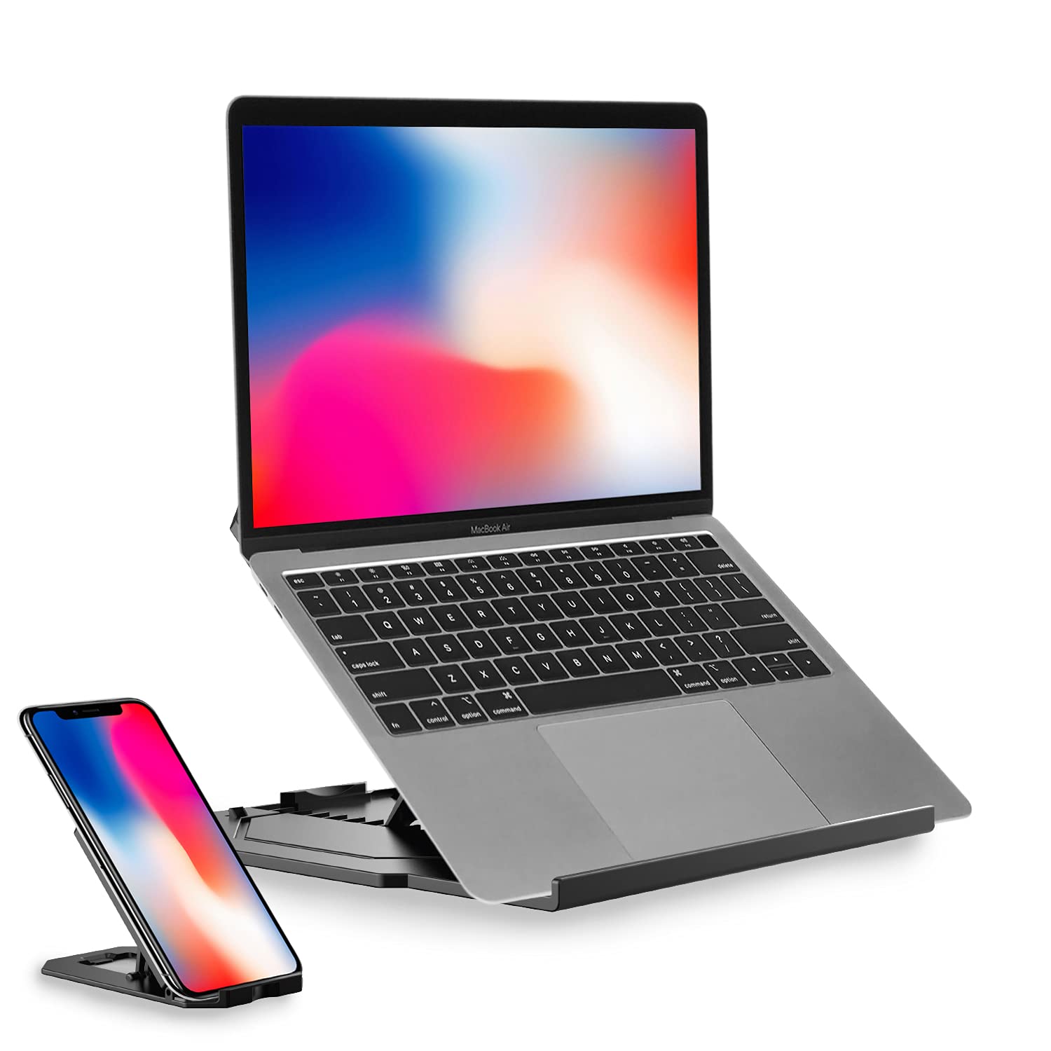 Desire2 Laptop Riser Stand with Phone Holder, Adjustable Computer Riser Stand for Desk, 360 Degree and 10 Height Levels Portable Holder Compatible with MacBook Air, Pro, Dell, HP, Lenovo and More
