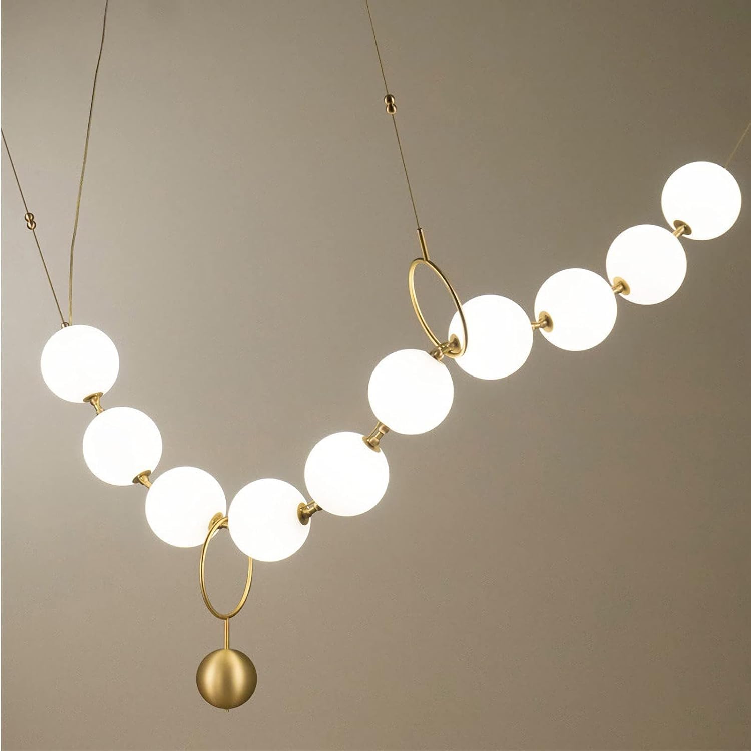 Photo 1 of ********SIMILAR ITEM***
COOBATG Postmodern Pearl Necklace Glass Ball Chandelier-10 Lights; Milk White Glass Ball Bubble Chandelier Lighting Adjustable LED for Living Room Bedroom Diningroom Bar (Warm White)