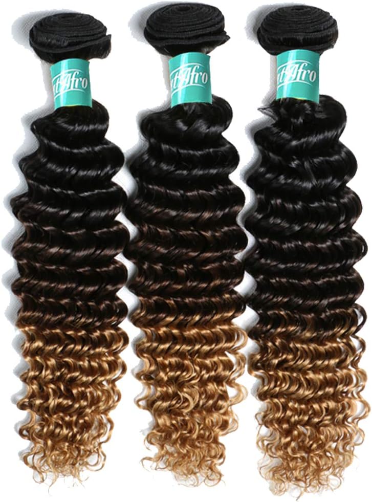 HmtAfro Brazilian Hair Bundles 9A Grade 300 Gram Ombre Deep Wave(#1b-#4-#30) (10'' 10'' 10'')
