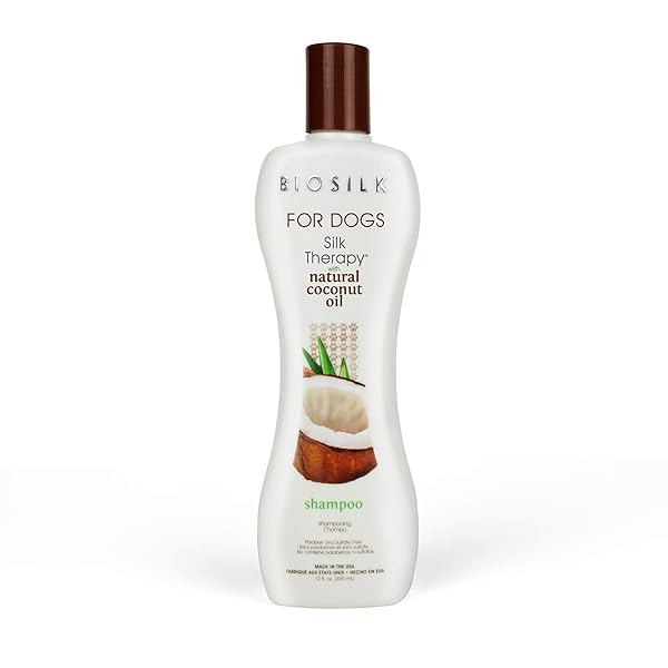BIOSILK FOR DOGS SILK THERAPY SHAMPOO WITH NATURAL COCONUT OIL | COCONUT DOG SHAMPOO, SULFATE AND PARABEN FREE NATURAL SHAMPOO FOR DOGS, 12 FL OZ MADE IN THE USA,BEIGE
