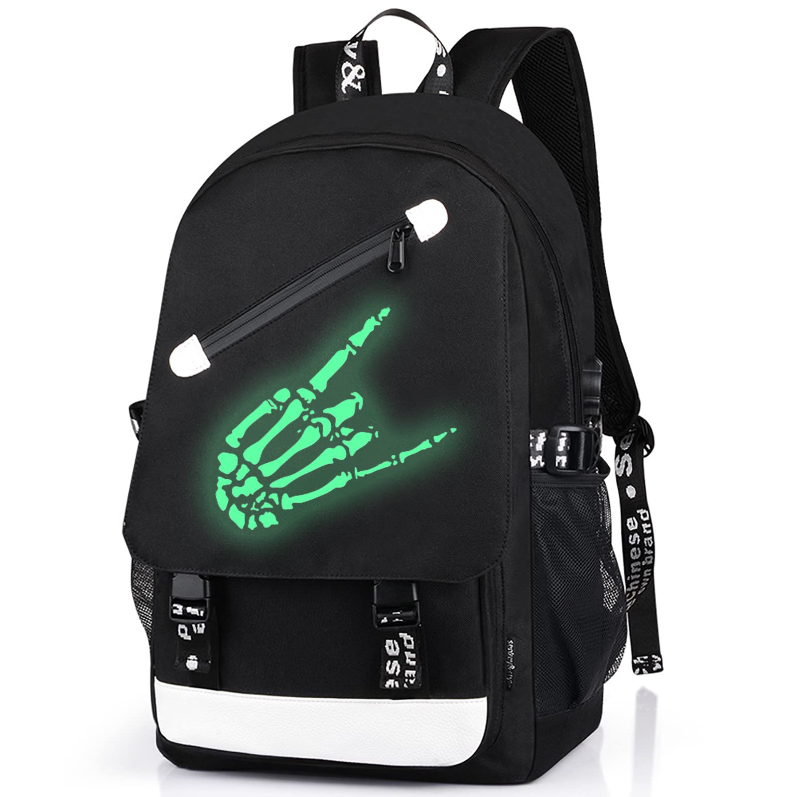 FEWOFJ School Bags for Teen Boys, Anime Backpack for Teenagers (Skeleton Hand)