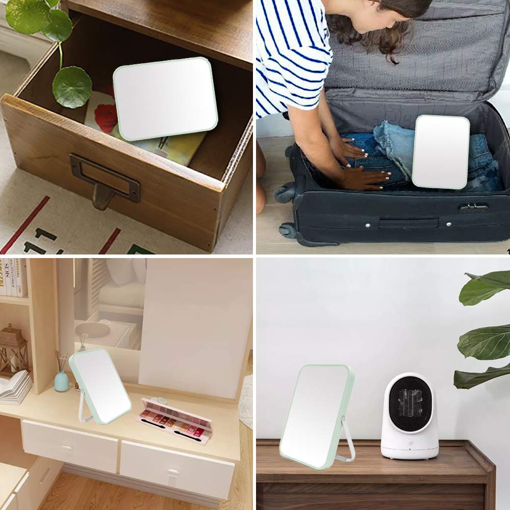 YEAKE Table Desk Vanity Makeup Mirror,8-Inch Portable Folding Mirror with Metal Stand 90°Adjustable Rotation Tavel Make Up Mirror Hanging Bathroom for Shower Shaving(Green): Beauty