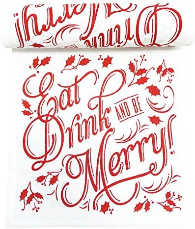 Linen Printed Luncheon Napkin - 8.0 x 8.0 in - 20 units per roll - Ecru with Red - Eat Drink & Be Merry