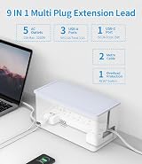 FDTEK Extension Lead with USB Slots 5 Way Socket 2m Cable Box USB C view 2