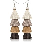 Bohemian Tiered Tassel Earrings, 4.2 Inch Long Fringe Drop Earrings for Women