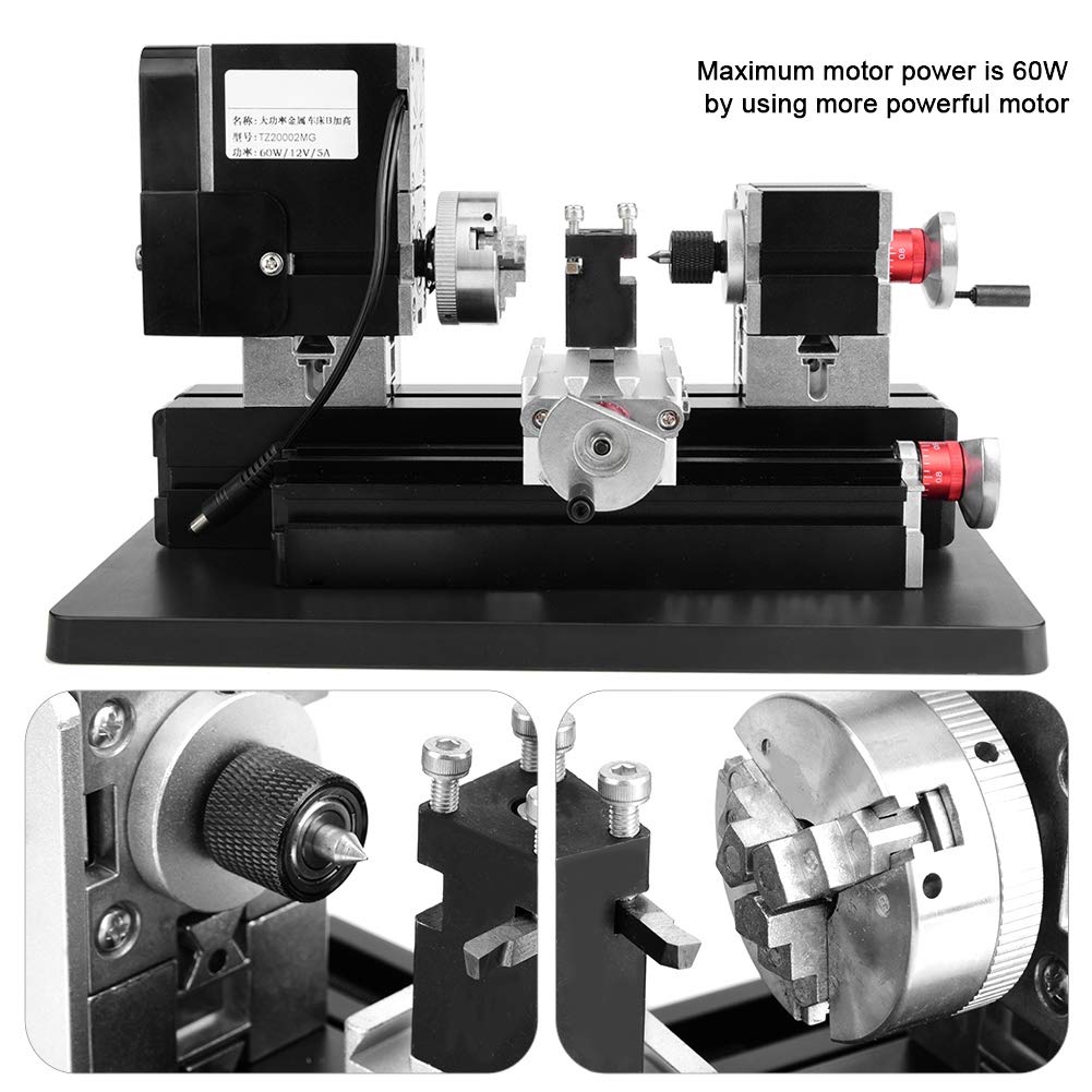 Mini Lathe,Mini Lathe 60W Power Metal Machine 12000RPM Motor