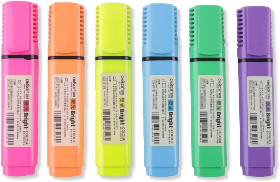 CHoSCH CS-8116 Bright Highlighters, Chisel Tip, Assorted 6 Colors, 6-Count (6) …