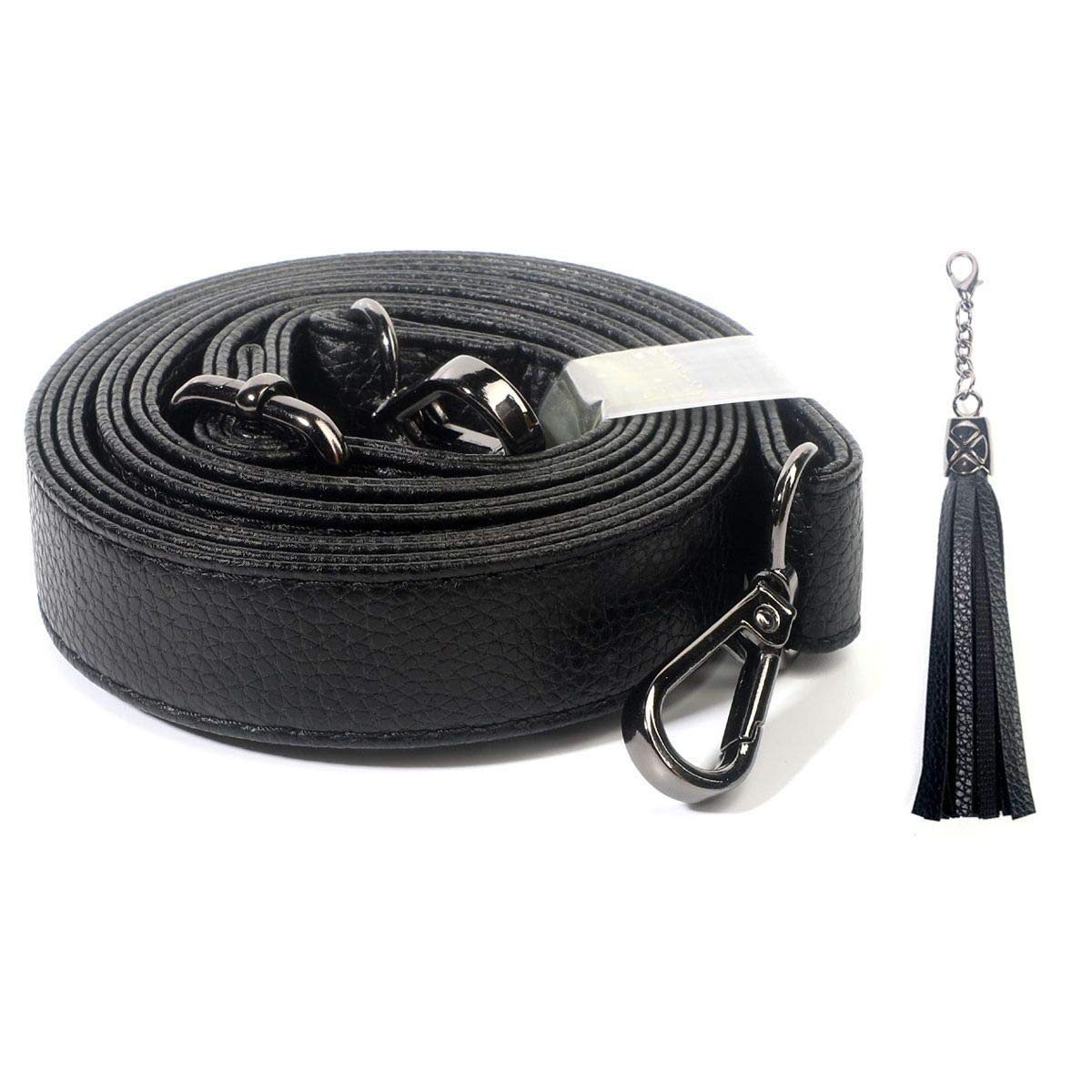 Beaulegan Crossbody Bag Strap Full Grain - Microfiber Leather - Replacement for Handbag/Purse, Adjustable 150 cm Long Black (2.5 cm/Gummetal)