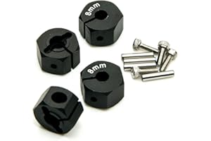 QUE-T Aluminum 8mm Thickness 12mm Wheel Hex Drive Adaptors with Pins & Screws for Most of 1/10 RC Crawler Car Black