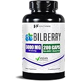Healthfare Bilberry Supplement for Eyes | 5000mg Extract | Vision & Eye Health Support | Antioxidant Support | 200 Vegan Capsules | Extra Strength | Non-GMO, Gluten-Free | Made in USA