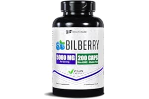 Healthfare Bilberry Supplement for Eyes | 5000mg Extract | Vision & Eye Health Support | Antioxidant Support | 200 Vegan Capsules | Extra Strength | Non-GMO, Gluten-Free | Made in USA