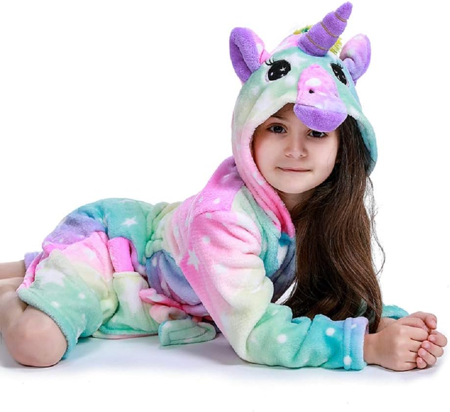 Unisex Children's Flannel Unicorn Bathrobes Hoodie Unicorns Gifts for Girls