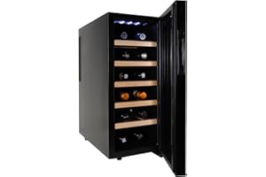 Koolatron Deluxe 12 BottleRefrigerator Wine Cooler with Beech Wood Racks, Black, Thermoelectric Wine Fridge, 1 cu. ft. Freestanding for Red, White, and Sparkling Wine Storage in Kitchen, Home Bar