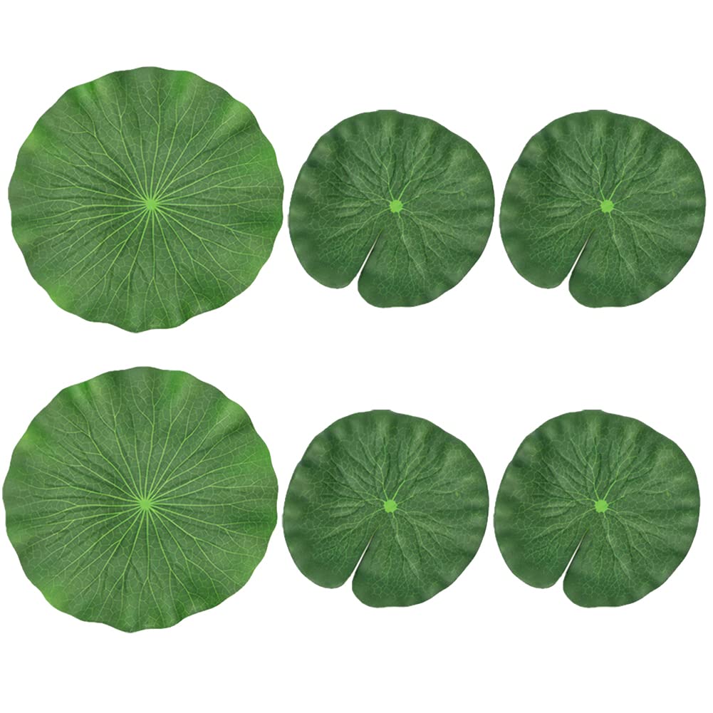 JIHUOO 6 Pcs 17 and 28cm Artificial Pond Lily Pads Lotus Flower Leaves Small Floating Lily Pads Large Plastic Lily Pads Fish Pond Artificial Plants