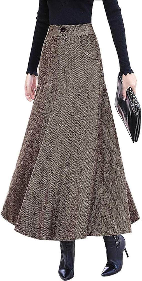 IDEALSANXUN Long Wool Skirts for Womens Fall Winter High Waist Vintage Fishtail Skirts at Amazon