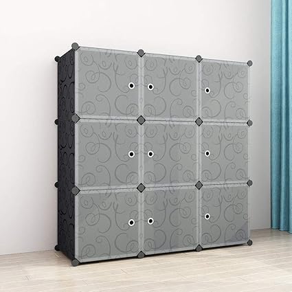 Simpdiy Meuble De Rangement Armoire De Avec Porte Rangement Modulaire En Plastique Metallique Stable Pour Le Stockage De Vetements Accessoires Jouets Livres Chaussures 9 Cubes Motif Noir Amazon Fr Cuisine Maison