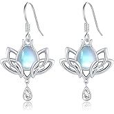Lotus Leverback Earrings for Women 925 Sterling Silver Moonstone Lotus Hypoallergenic Dangle Earring Dainty Christmas Jewelry Gifts