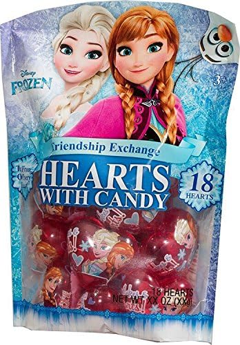 Disney Frozen Valentine's Day Classroom Plastic Heart Gifts with Candy, 18 Count
