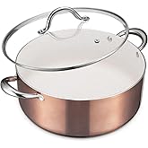 BEZIA Large 8 Quart Nonstick Cooking Pot with Lid, Induction Stock Pot, Soup Pot for All Stovetops, Non-toxic and Oven Safe, PFOA PFAS Free, Golden