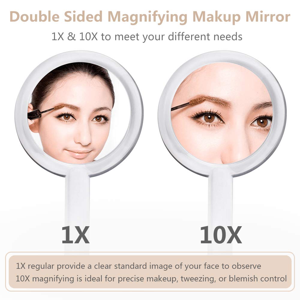 Gotofine 1X & 10X Magnifying Double Side Hand Makeup Mirror with Stand, Handheld Vanity Mirror, Clear: Furniture & Decor