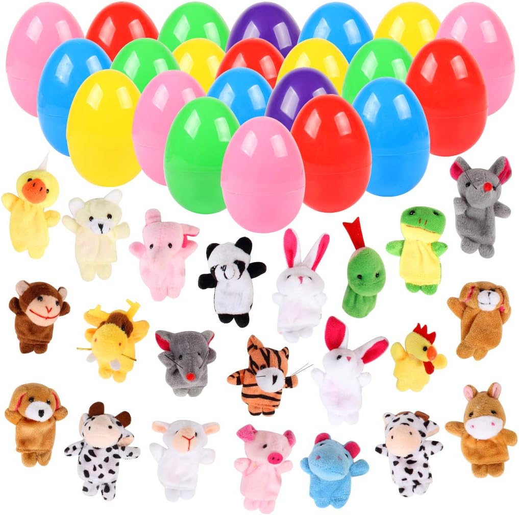 Easter Eggs Set Filled with Plush Animal Finger Toy,2.5 Inch 22 Piece Mini Velvet Finger Puppets Easter Gift for Kids.