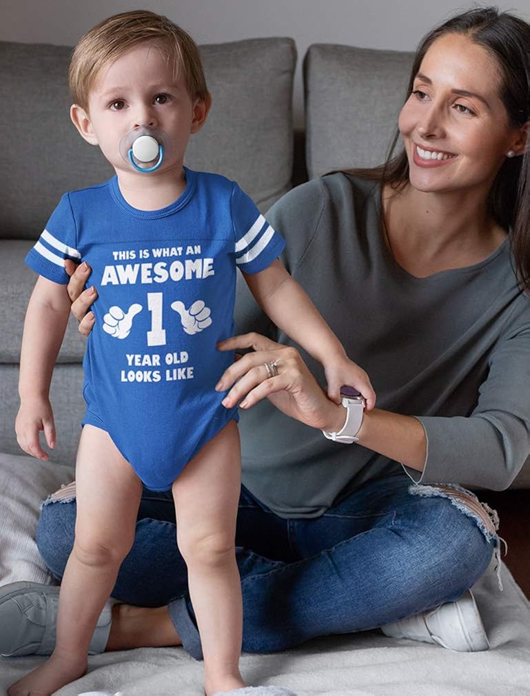 This is What an Awesome One Year Old Looks Like Funny Baby Jersey Bodysuit: Clothing
