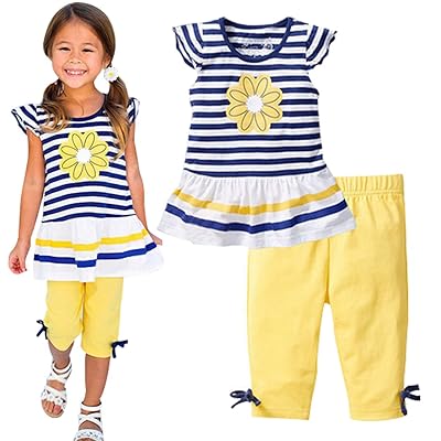 LUKYCILD Baby World Baby Girl Summer Casual Clothing Suit Short Sleeve Striped T-Shirt +Pants