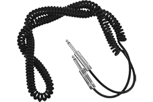 Totority Black Coiled Guitar Cable Professional Instrument Cable 5M Spring Coil 6.35/6.5 Electric Guitar Cord Right Angle Aud