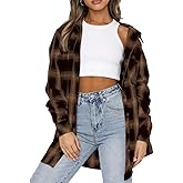 LEEDYA Womens Flannel Buffalo Print Shirts Casual Long Sleeve Button Down Blouses Loose Tunic Tops