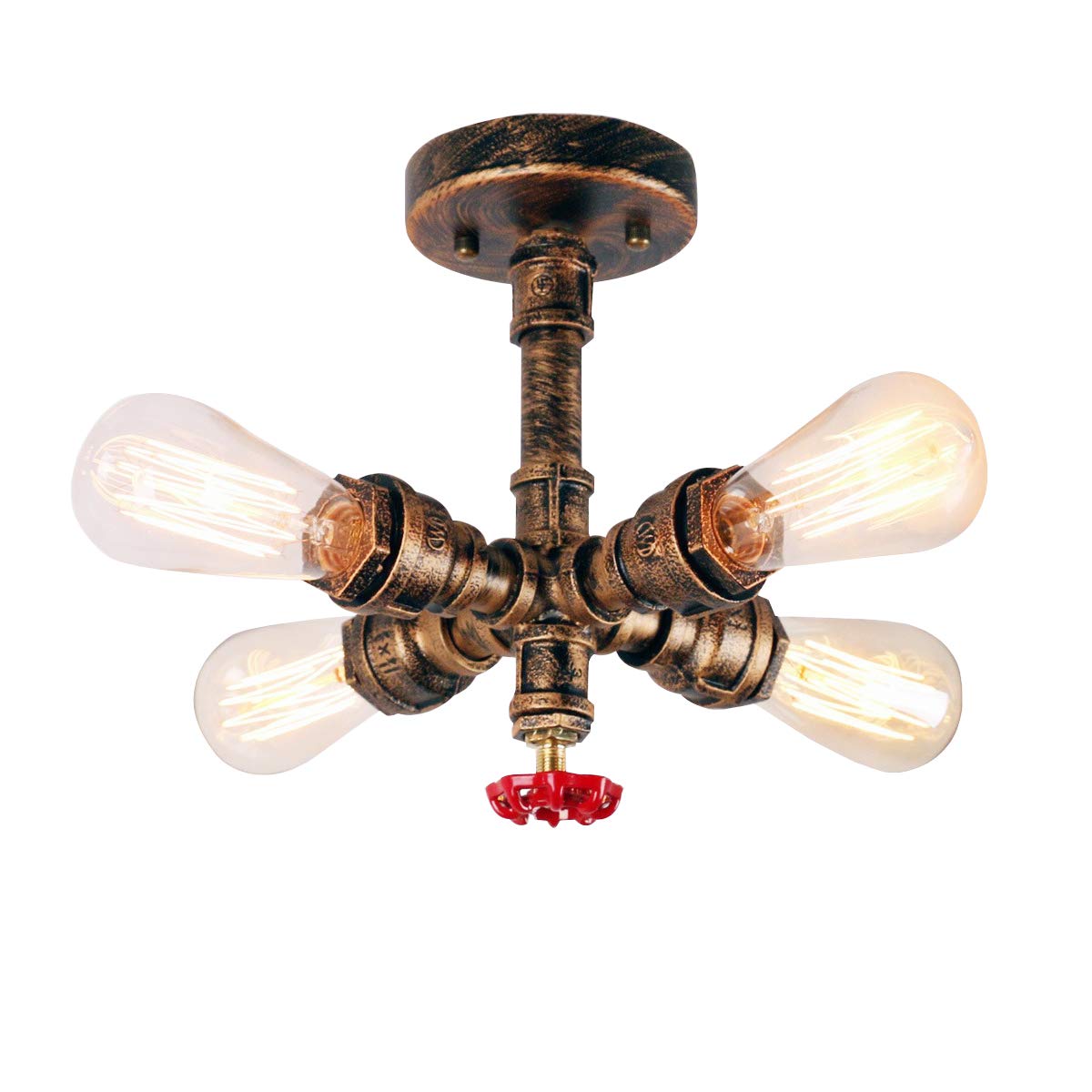 iDEGU Industrial Ceiling Light Vintage Pipe Style Wall Lamp Ceiling Light with 4 Lamps (Rust)
