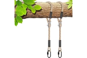 SELEWARE Tree Swing Rope Hammock Tree Straps hanging Kit, Adjustable Rope Fast & Easy to Hang Hammock Chair Swing for Indoor Outdoor Tree Branch Camping Playground Accessories (Beige, 40 Inch, 2 Pack)