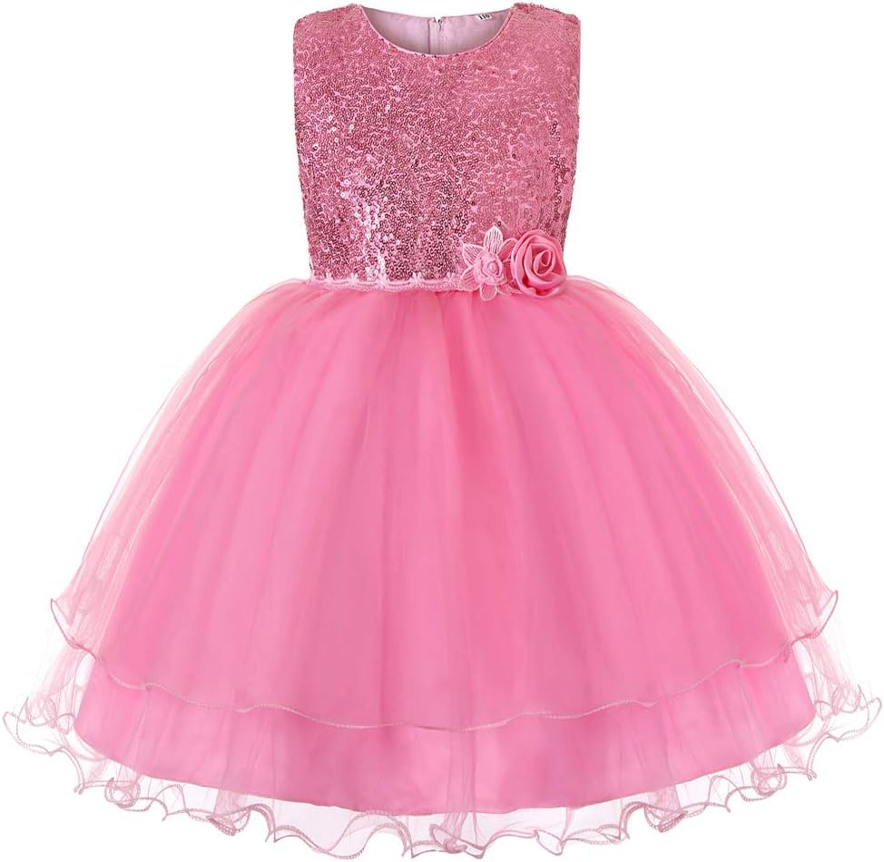 Eshiree Little Girls Sequin Dress Mesh Tulle Flower Birthday Party Ball Gown
