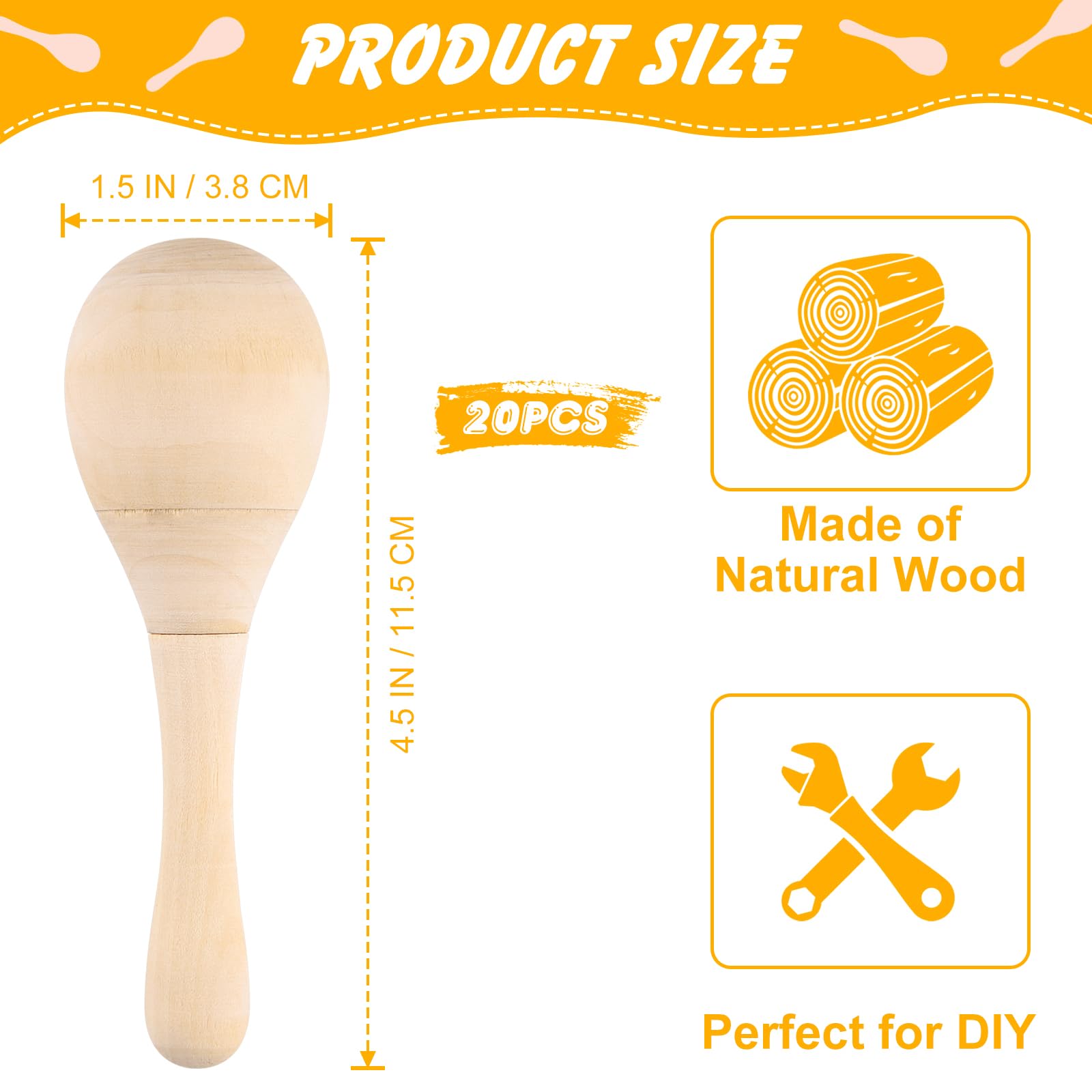 20Pcs DIY Wooden Maracas for Kids, Mini Maracas for Mexican Fiesta Party Favors with 12Pcs Multicolor Pens, Cinco De Mayo Party Supplies