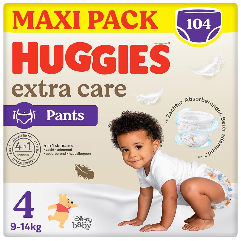 Huggies Extra Care Nappy Panties Size 4 (7-14Kg), 4 Packs Of 26 Diapers - 4280 Gr