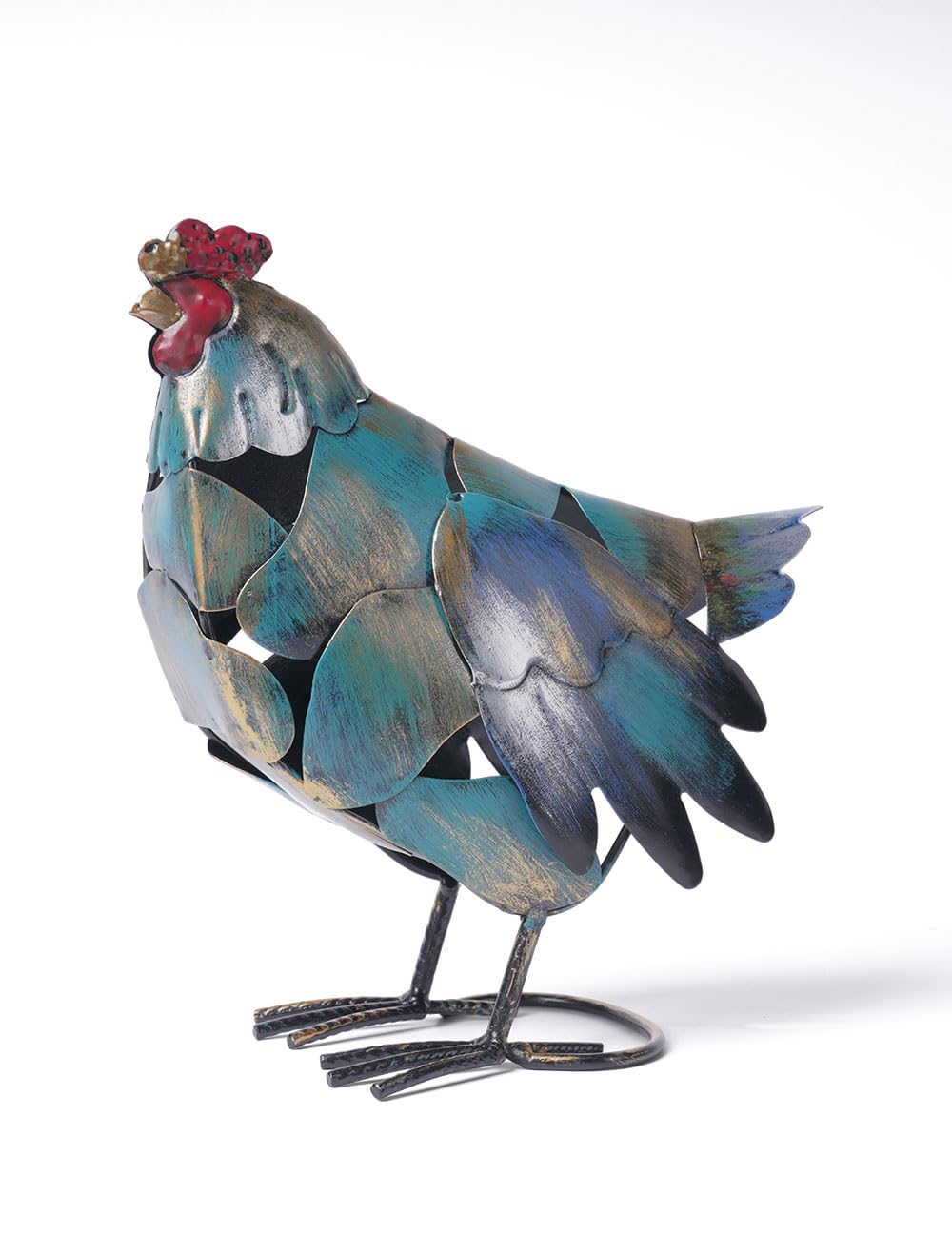 HAUCOZE Metal Chicken Sculpture Statue Animal Figurine Gifts Hen Decor Modern Arts Home Ornament Table Centerpiece Crafts 27cm