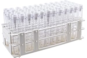 60Pcs Clear Plastic Test Tubes with Rack Vial Tubes with White Stopper Caps for Jewelry Seed Beads Powder Spice Liquid Experi