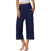 Ekouaer Womens Pajama Pants Wide Leg Capri Yoga Pants Lounge Comfy Sleep Pj Bottoms with Pockets
