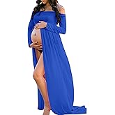 JustVH Maternity Off Shoulder Mermaid Chiffon Gown V Neck Maxi Photo Shoot Photography Dress for Baby Shower Photo Props