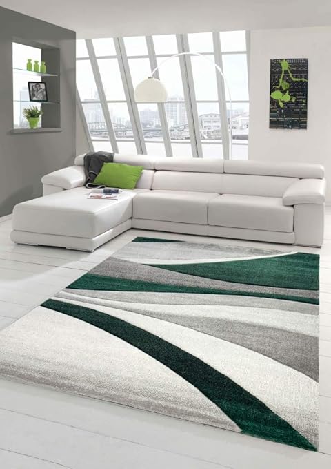 Teppich Modern Teppich Wohnzimmer Mit Streifen In Grau Grun Grosse 160x230 Cm Amazon De Kuche Haushalt