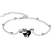 Black Cat Bracelet Gothic Jewelry 925 Sterling Silver Adjustable Cat Bracelet for Women Unique Gift for Halloween Birthday