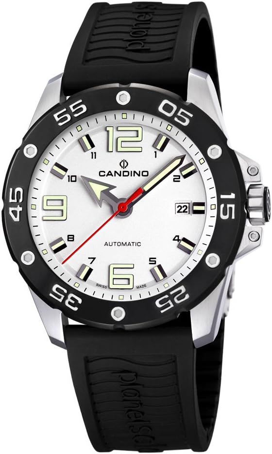 Men's Automatic Watch with White Dial Analogue Display and Black Plastic Or Pu Strap C4453/1