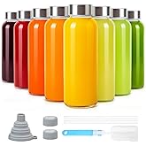 Sursip 10 oz Glass Juice Bottles, 8 Pack with Stainless Steel Lids – Reusable Small Glass Bottles for Smoothies, Iced Tea & Milk – Leak-Proof, BPA-Free, Dishwasher Safe