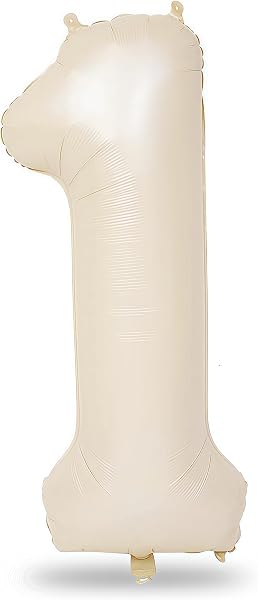 40 Inch Beige Number 1 Balloon for 1st Birthday Decoration, Large Self Inflating Cream Foil Number Balloons 0-9 for Boys Girl